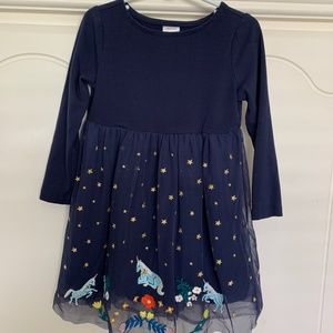 Hanna Anderson Embroidered Dress in Soft Tulle with Unicorn Embroidery